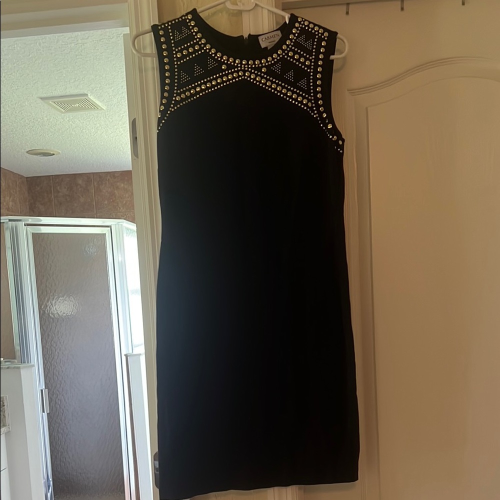 Carmen Marc Valvo Black Sheath Mini Cocktail Dress